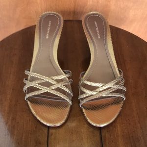Ann Taylor bronze reptile print leather sandals.